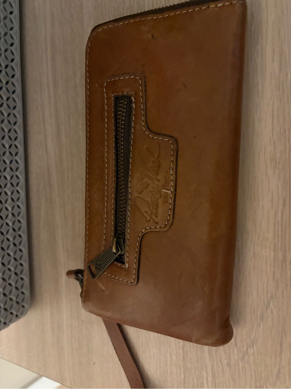 Patricia Nash Tan Leather Wristlet Wallet with Front Zip